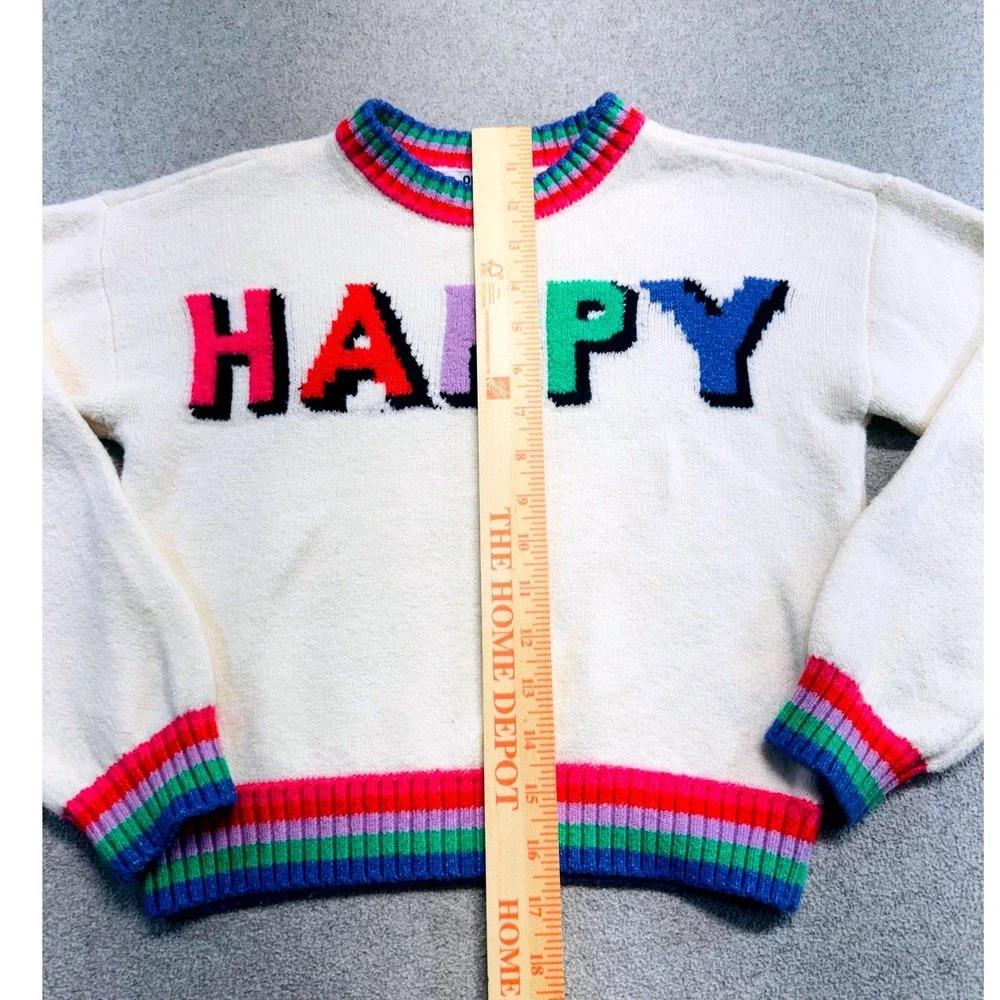 Old Navy Sweater Kids M 8 Cream Rainbow Happy SoSoft Graphic Pullover School